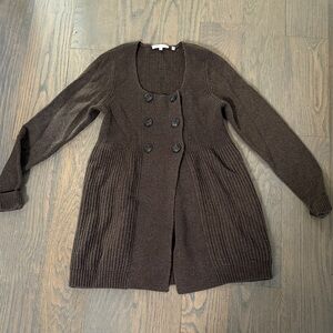 Vince Chocolate Brown Double-Breasted Knit Cardigan